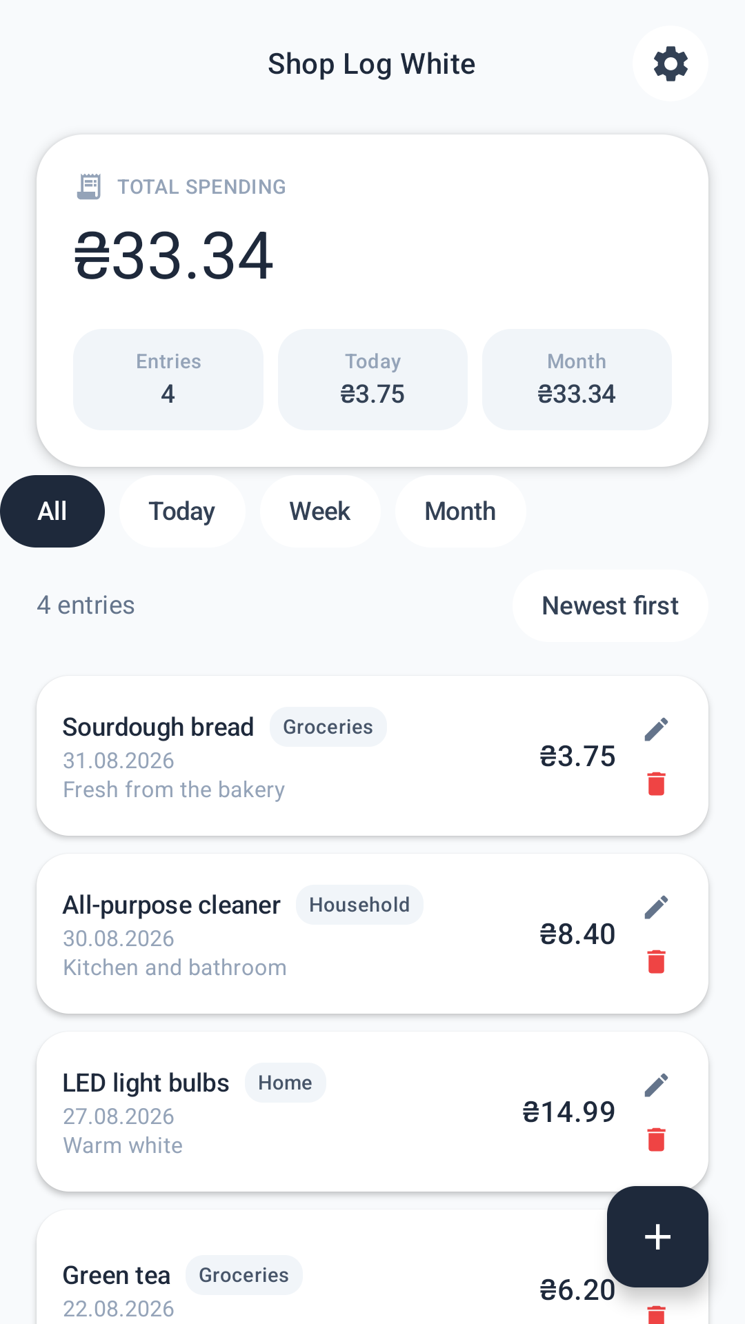 Shop Log White dashboard